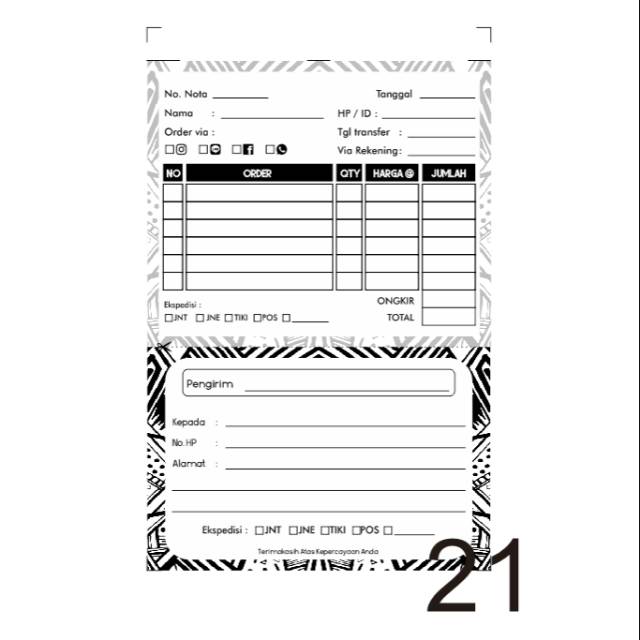 Jual [Nota 2in, Potrait Part 2] Nota Olshop - Harga 1 buku - kertas ...
