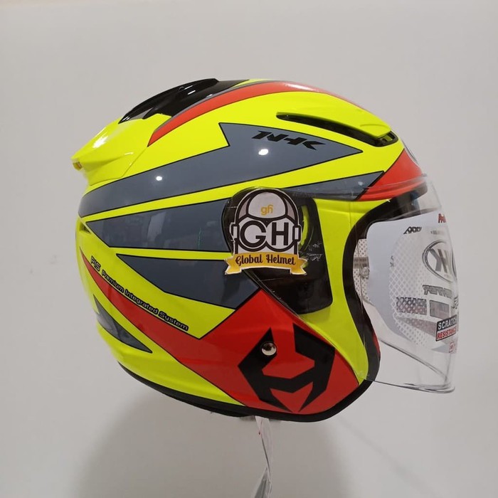 Jual HELM HALF FACE NHK R1 NHK R-1 MOTIF NEMA YELLOW RED SILVER ...