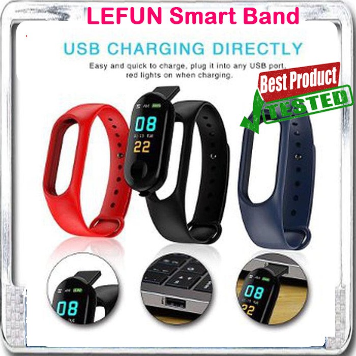 LEFUN SPORT Smart Watch Band M3 Plus Bluetooth Anti Air Monitor Kesehatan for Android iOS
