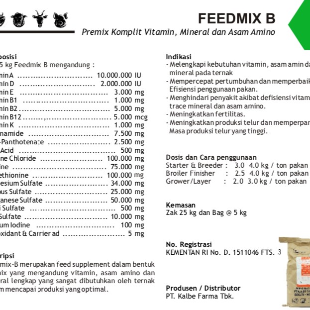 Jual feedmix b feed mix-b 25 kg - premix jadi untuk hewan ternak sapi ...