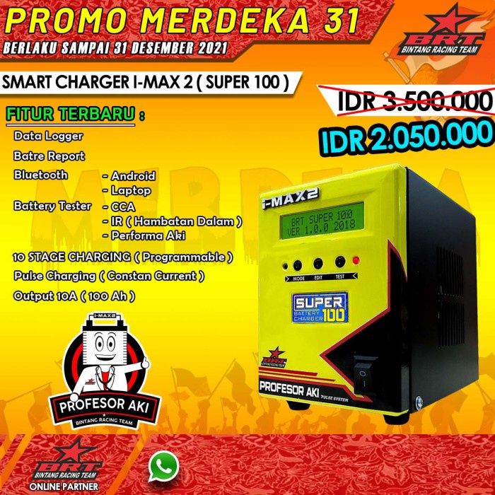 Jual CAS AKI PINTAR BRT SUPER 100AH (CHARGER DIGITAL I-MAX 2) | Shopee