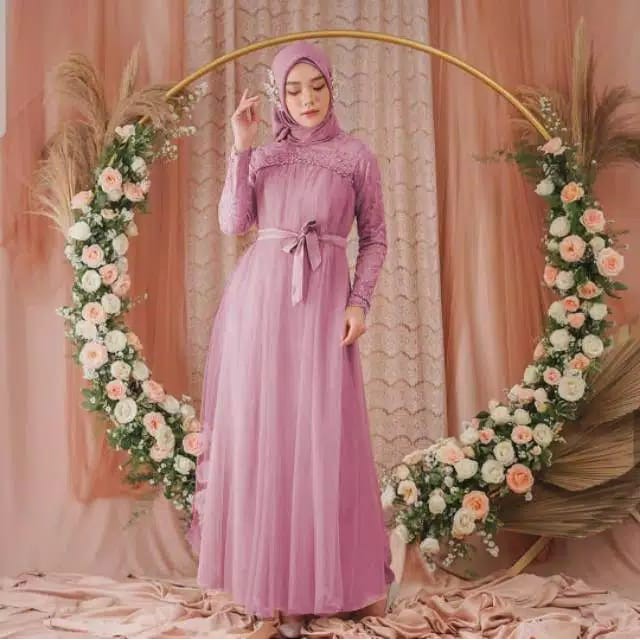 dress brokat modern hijab Jual dress brukat muslim modern FIDELLA DRESS BROKAT TULLE MEWAH OOTD  KONDANGAN TANPA HIJAB