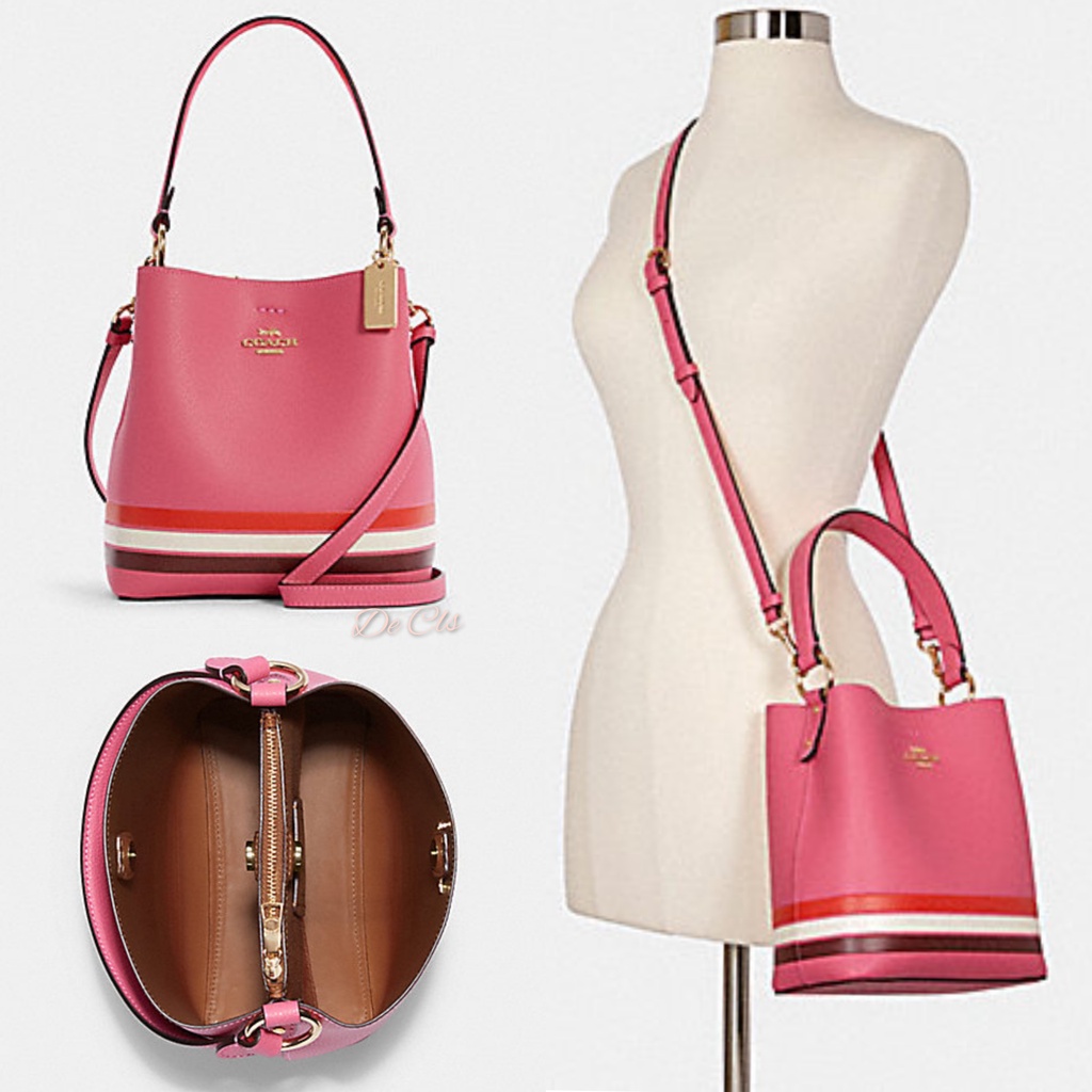 Tas Coach C4080 Small Town bucket bag stripe colorblock confetti pink mango  multi sz 20-17x22x10cm