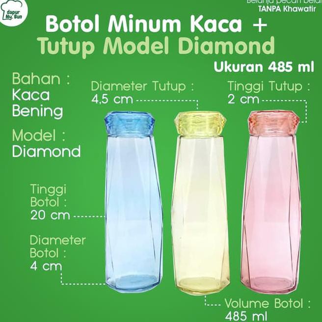 Jual b064 botol minum kaca + tutup model diamond ukuran 485ml / botol ...