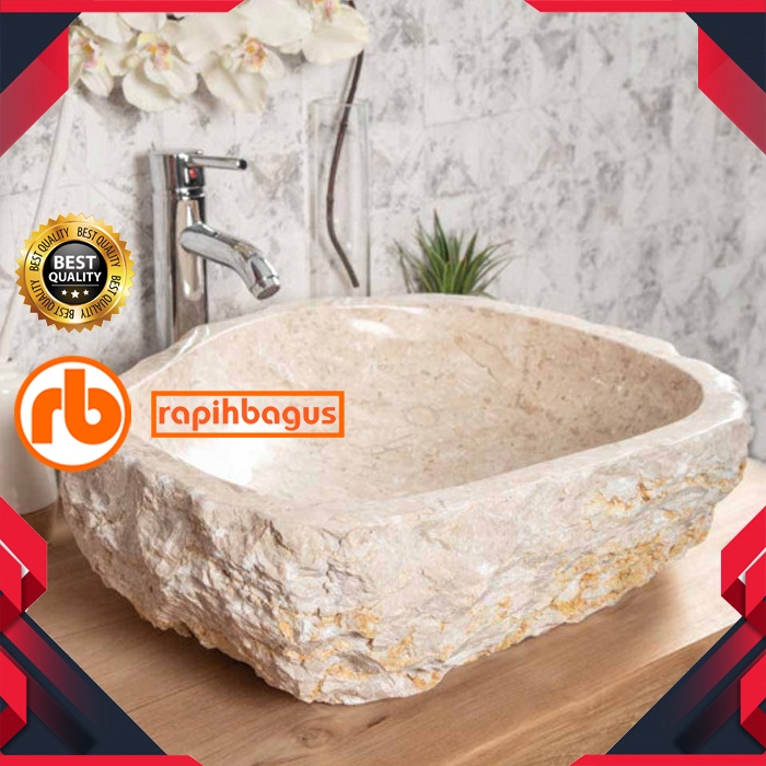 Jual Wastafel Batu Marmer Model Natural Erosi Alami Cm Unique Stone Marble Cream Sink Bathroom