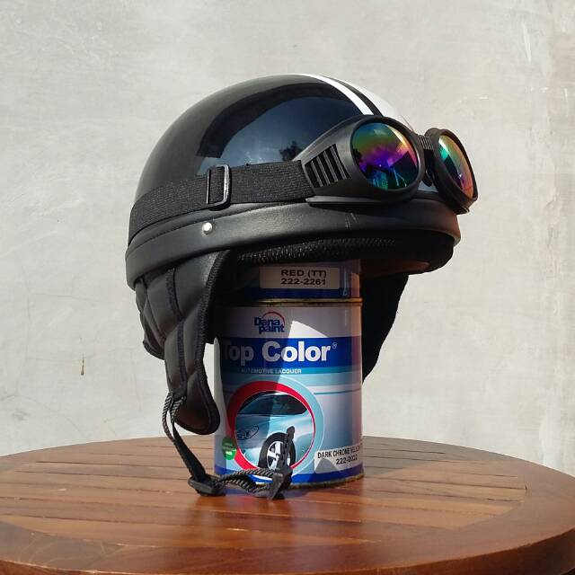 Jual Helm vespa black gloss line white | Shopee Indonesia