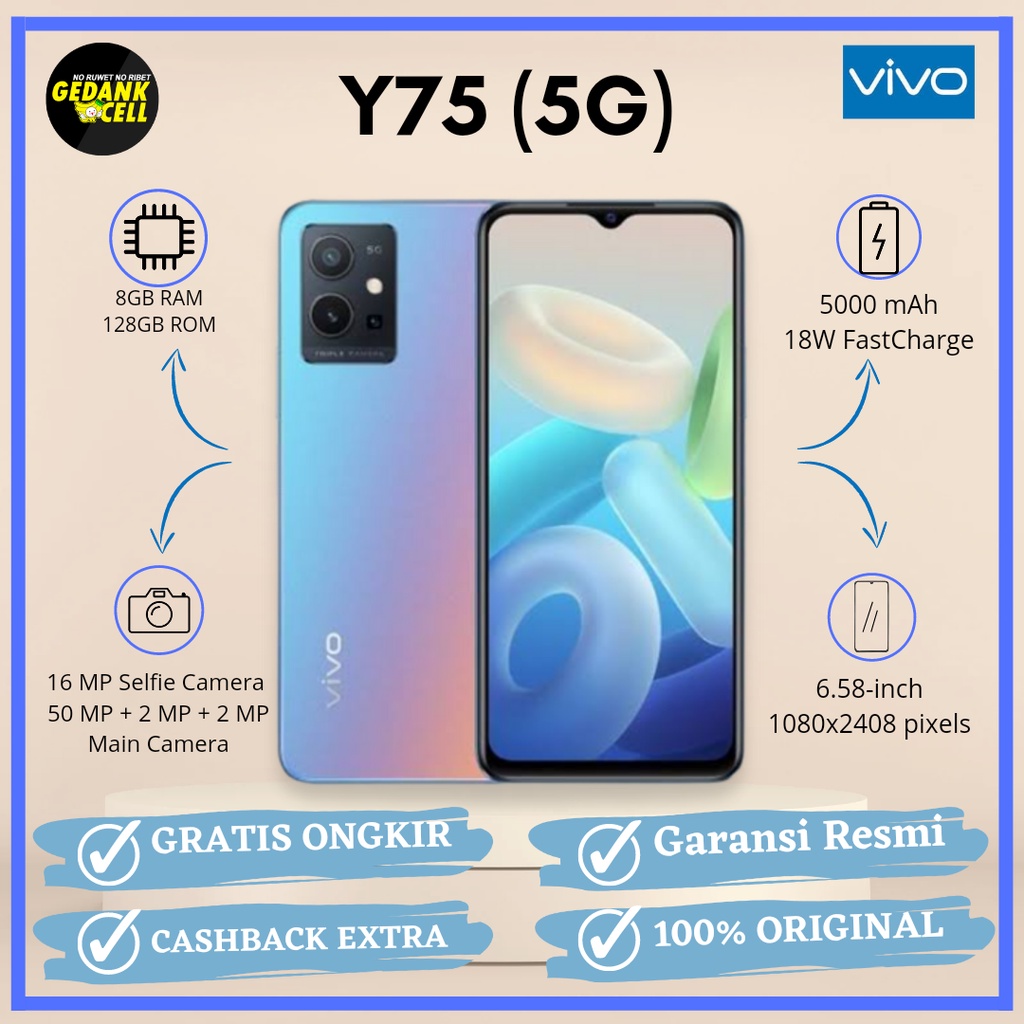 Jual Vivo Y75 (5g) 8/128 - Hp New Resmi | Shopee Indonesia
