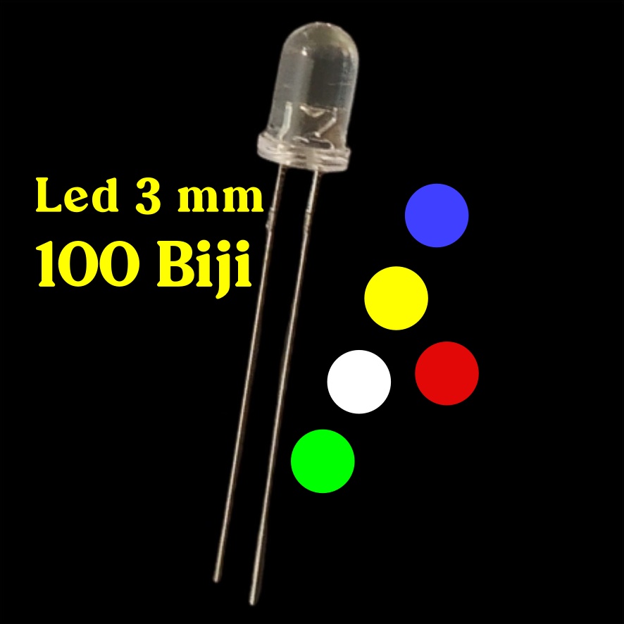 Jual 100Pcs Led 3 mm putih Nyala merah biru kuning hijau putih 3mm ...