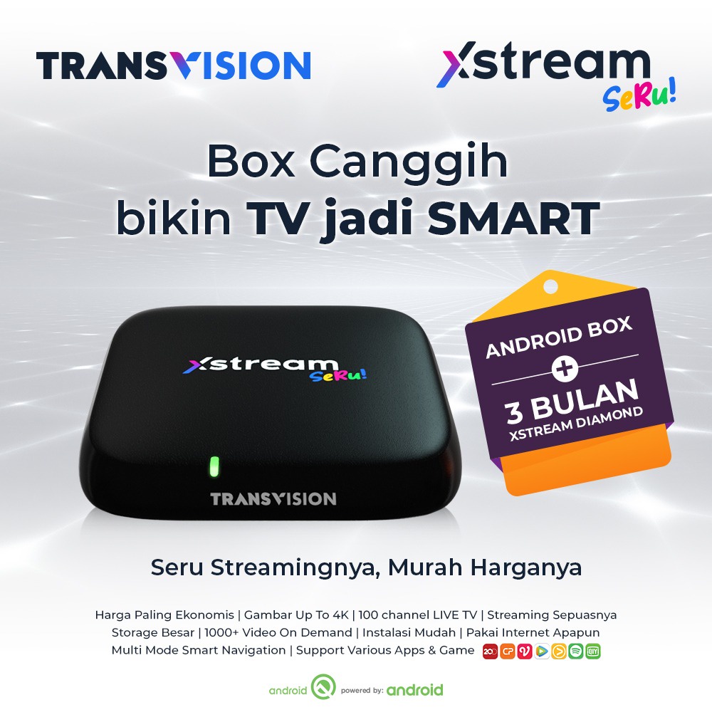 Jual Set Top Box TRANSVISION XSTREAM SERU Android TV Box + FREE Paket