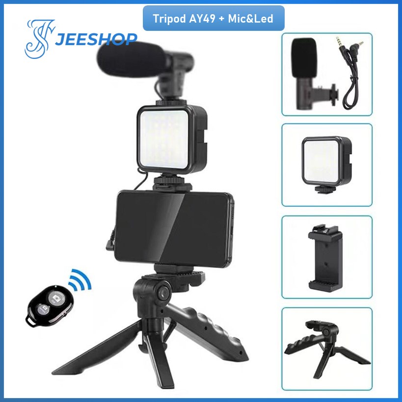 Jual Vlogging KIT Paket Vlog 5in1 AY49 LED Light Tripod Phone Holder