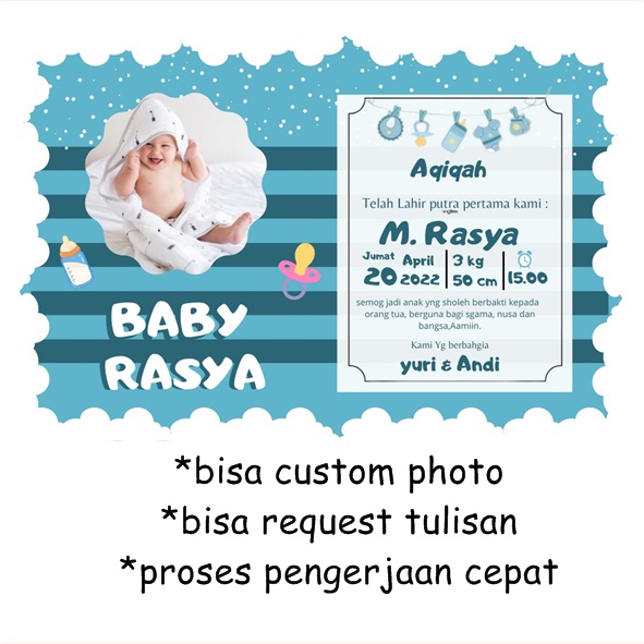 Jual Kartu / Stiker Ucapan Tasyakuran Aqiqah Kelahiran Anak Bayi ...