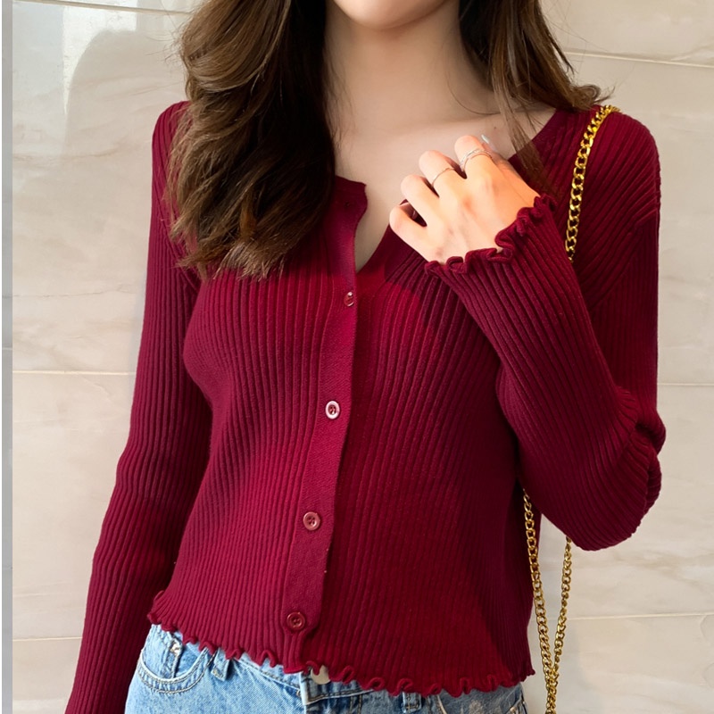 Jual Knit Cardigan Crop Top Tangan Panjang//atasan Rajut Wanita