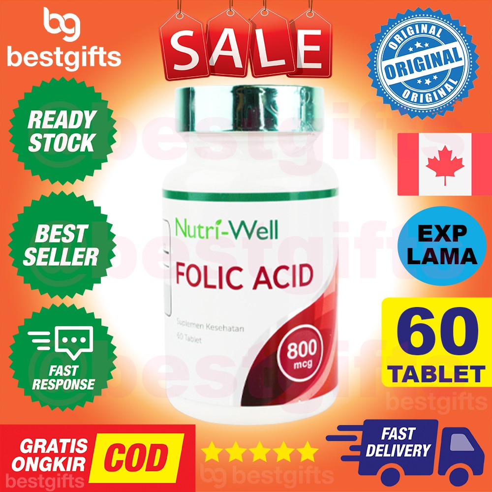 Jual NUTRIWELL NUTRI WELL VITAMIN FOLIC ACID 800 MCG VIT ASAM FOLAT ...