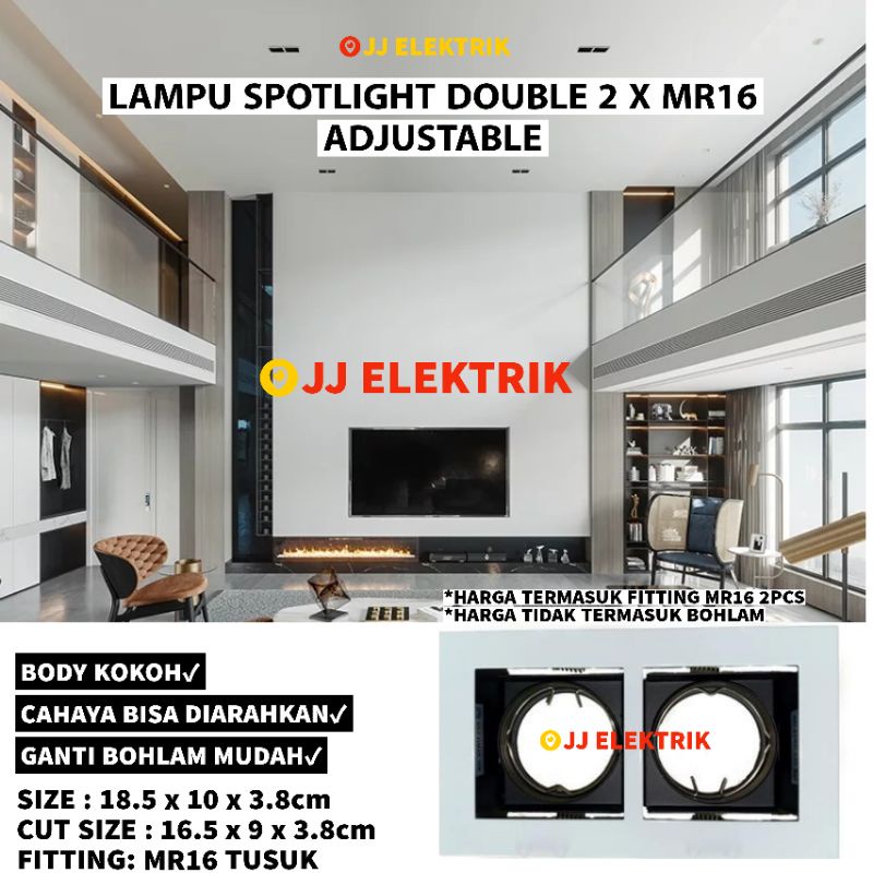 Jual Kap Lampu Downlight Halogen 2 X MR16 Spotlight Sorot Plafon Spot