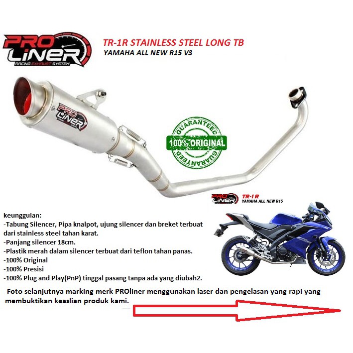 Jual KNALPOT RACING PROLINER TR-1R LONG TB ALL NEW R15 R 15 V3 ORI ...