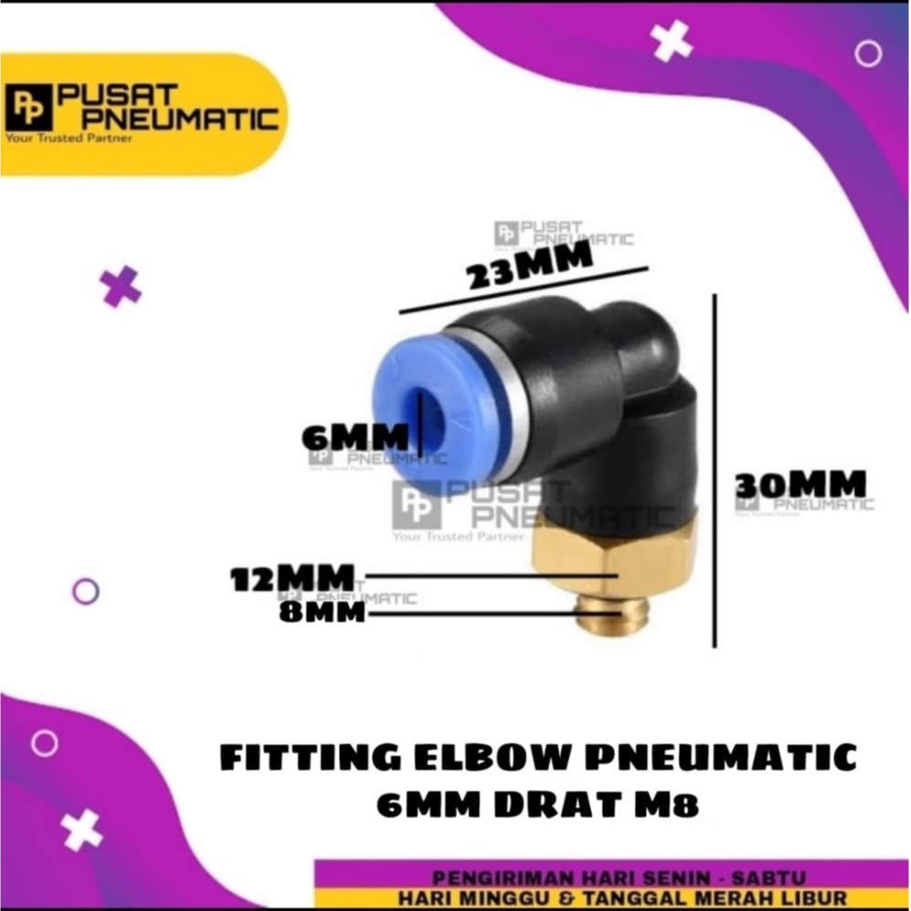 Jual FITTING ELBOW PNEUMATIC SELANG 6MM DRAT M8 / 8MM | Shopee Indonesia