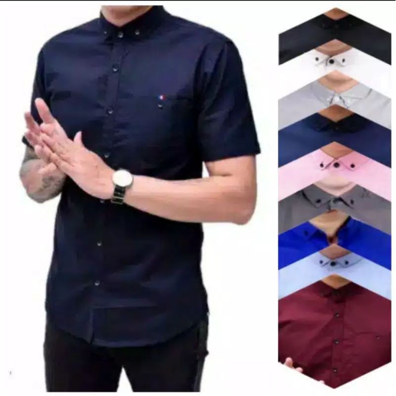 Jual Baju Kemeja Pria Cowok Dewasa Lengan Pendek Polos Premium