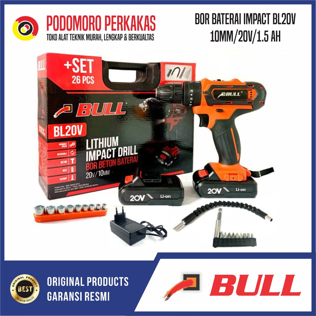 Jual Bull Mesin Bor Charge Beton Baterai Cordless Impact Drill Bl V