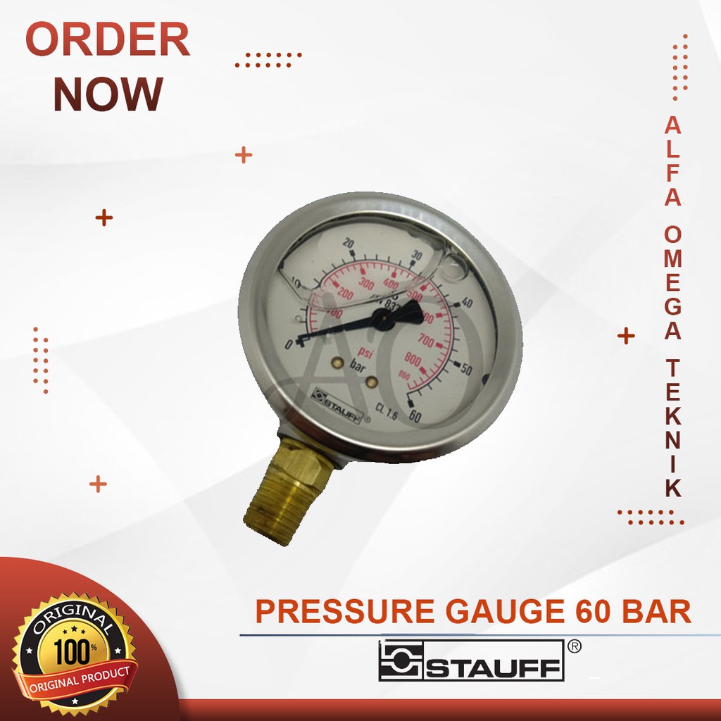 Jual STAUFF PRESSURE GAUGE 2.5" BSP MODEL RAKET 60 BAR KUNINGAN