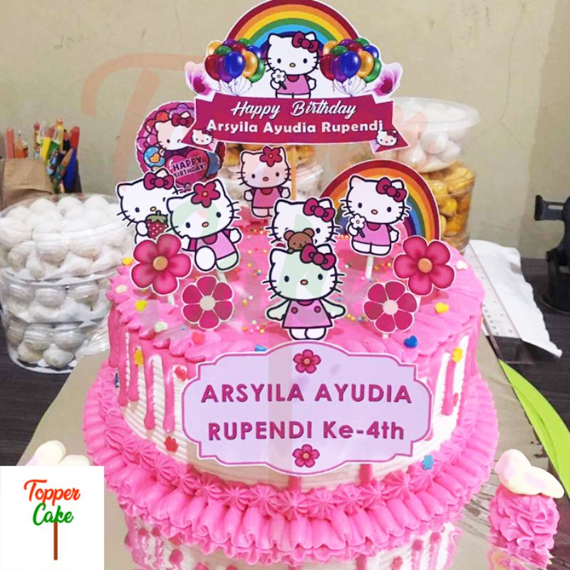 Jual Topper Cake Hello Kitty gratis tambah nama, Foto dan usia/Hiasan