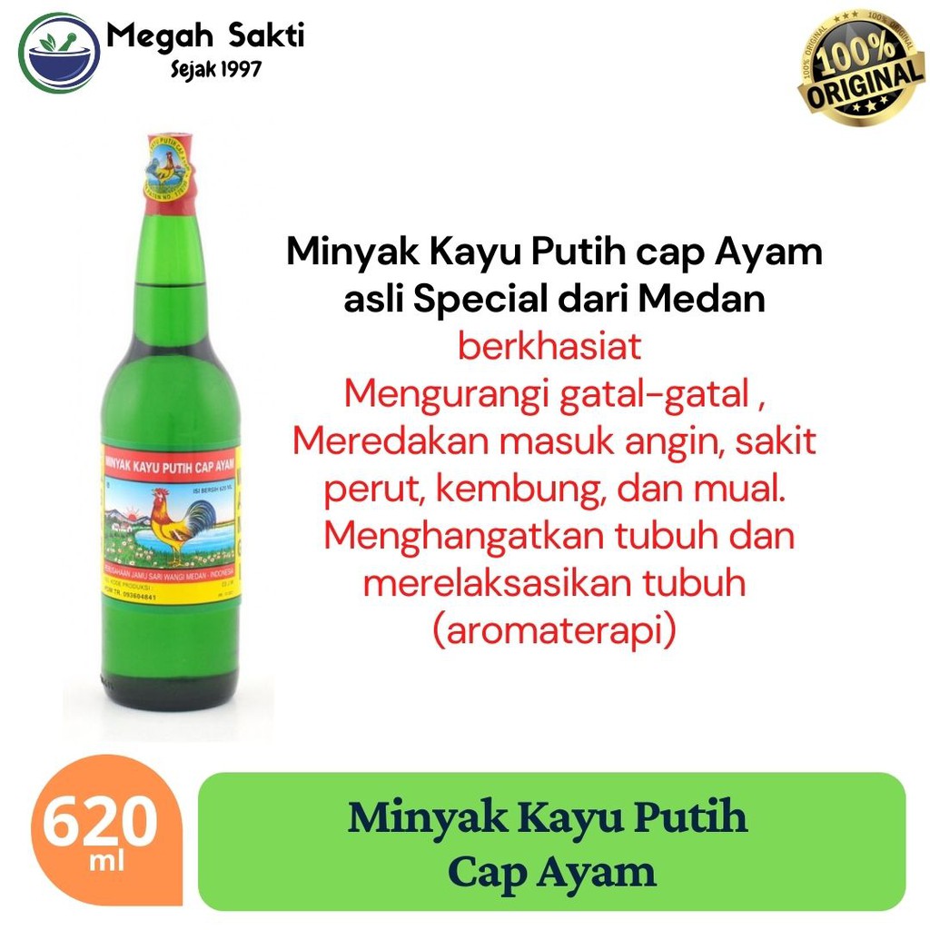 Jual Megah Sakti - Minyak Kayu Putih Cap Ayam 620 mL ( Botol Bir ...