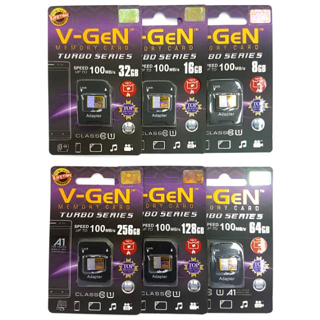 Jual Micro SD VGeN 8Gb 16Gb 32Gb 64Gb 128Gb 256Gb + Adaptor Class 10