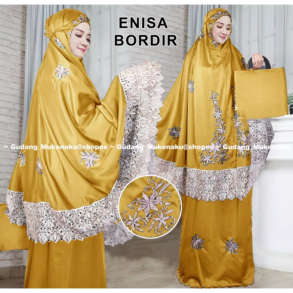 Jual Mukena Dewasa Enisa Luna Maya Bahan Soft Silk Jumbo Renda Gold