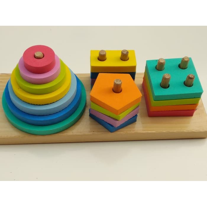 Jual Mainan Edukatif / Edukasi Anak - Puzzle Balok Murah- Geo 4 Bentuk