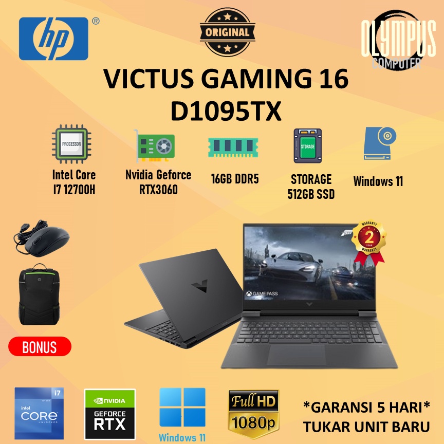 Jual Laptop Hp Victus Gaming 16 D1095TX I7 12700H 16GB 512SSD RTX3060 ...