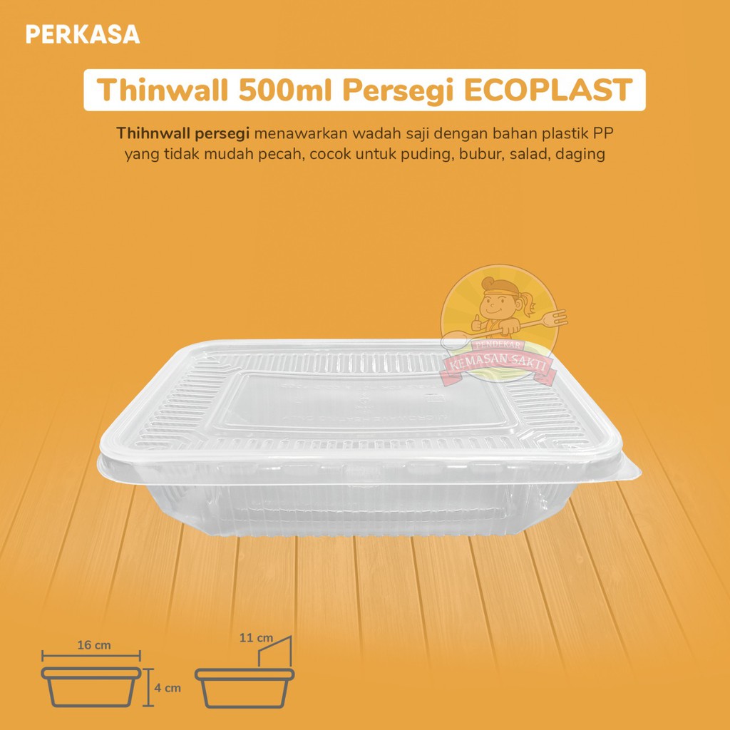 Jual Thinwall 500ml Persegi Ecoplast Food Container 500 Kotak