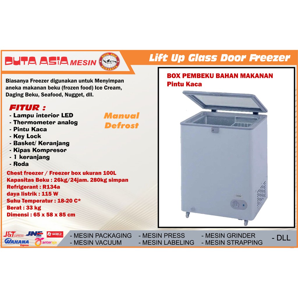 Jual LIFT UP GLASS DOOR/ BOX FREEZER PINTU KACA BUKA ATAS VOLUME 100L ...