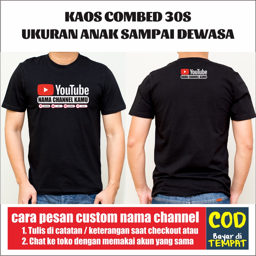 Jual BA009 Kaos Youtube Custom Nama Channel Sablon Depan Belakang ...