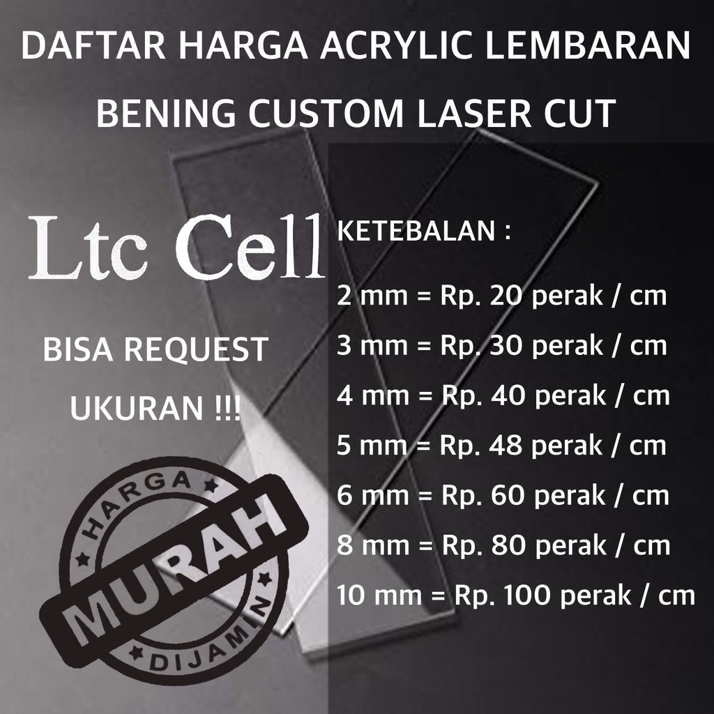 Jual Acrylic Bening Custom 5mm Rp 48 Akrilik Lembaran Potong Laser ...