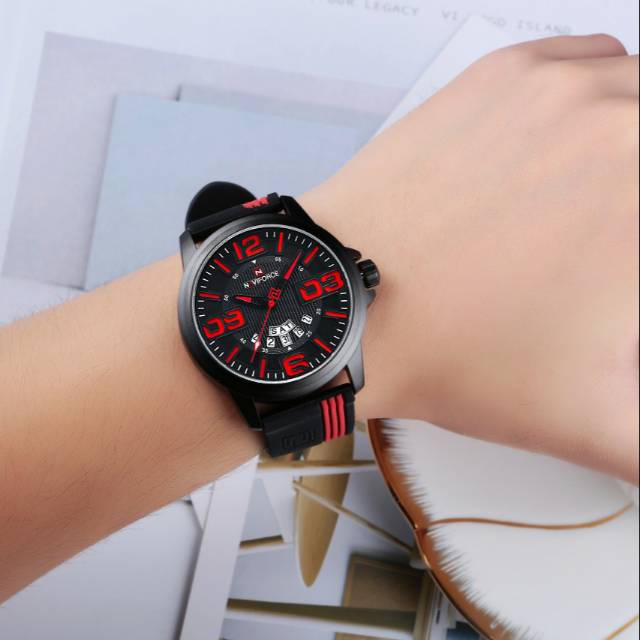 Jam tangan pria naviforce NF9123M rubber strap original banyak pilihan warna gelang tali karet ori