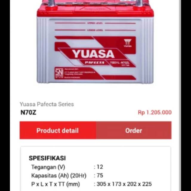 Jual Aki accu yuasa n70z 12v 75ah | Shopee Indonesia