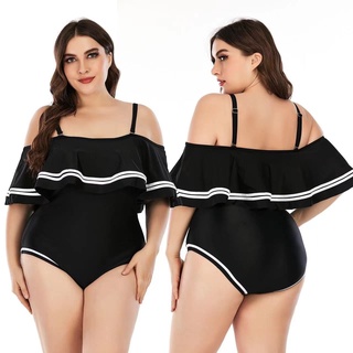 Jual Baju Renang Wanita Jumbo Big Size Sabrina Off Shoulder One Piece  Swimsuit Black White List Hitam Putih Premium Besar