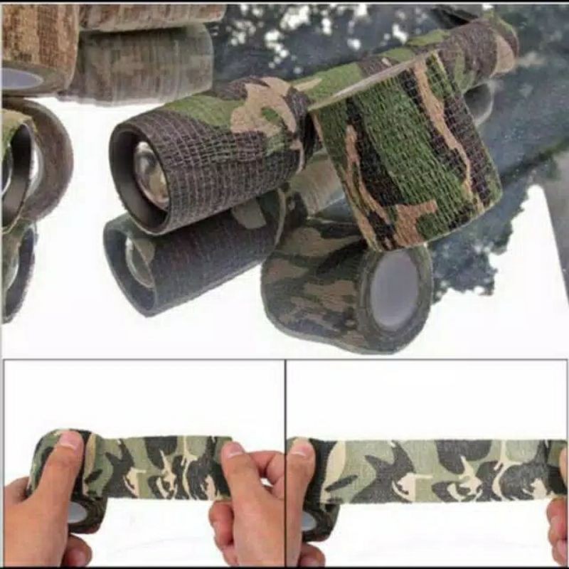 Jual Lakban Loreng Camo Kain Lakban Camping Camouflage Retractable Tape Hunting Survival Kit