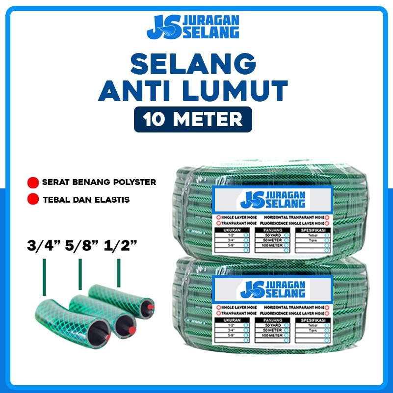 JURAGAN Selang Air 10 Meter 1/2 5/8 3/4 Inch Selang Air Benang Hijau Anti Lumut Tebal Selang Air Taman Selang Air Cuci Motor Selang Air Murah