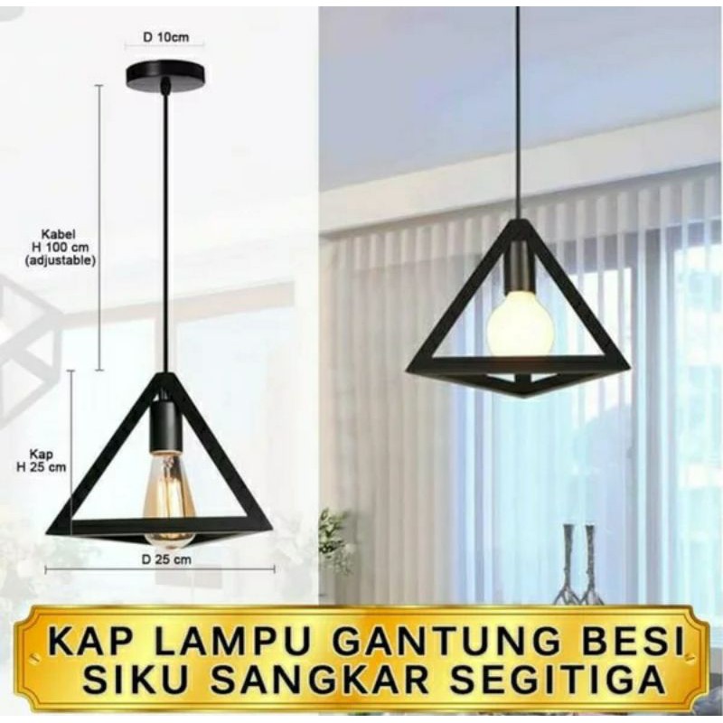 Jual Kap Lampu Gantung Besi Siku Sangkar Segitiga Kabel Fitting E