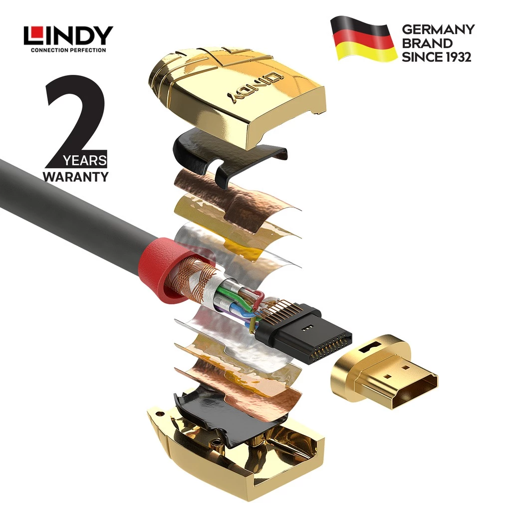 LINDY 2M Kabel HDMI 2.0 High Speed 8K 4K 120hz UHD HDR Gold Cable