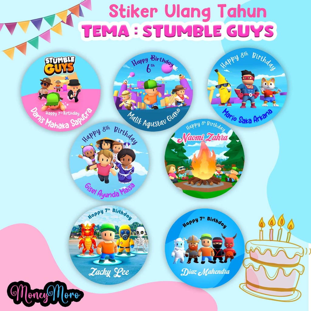Jual MoneyMoro Stiker Ultah Stumble Guys Label Ulang Tahun Anak Custom ...