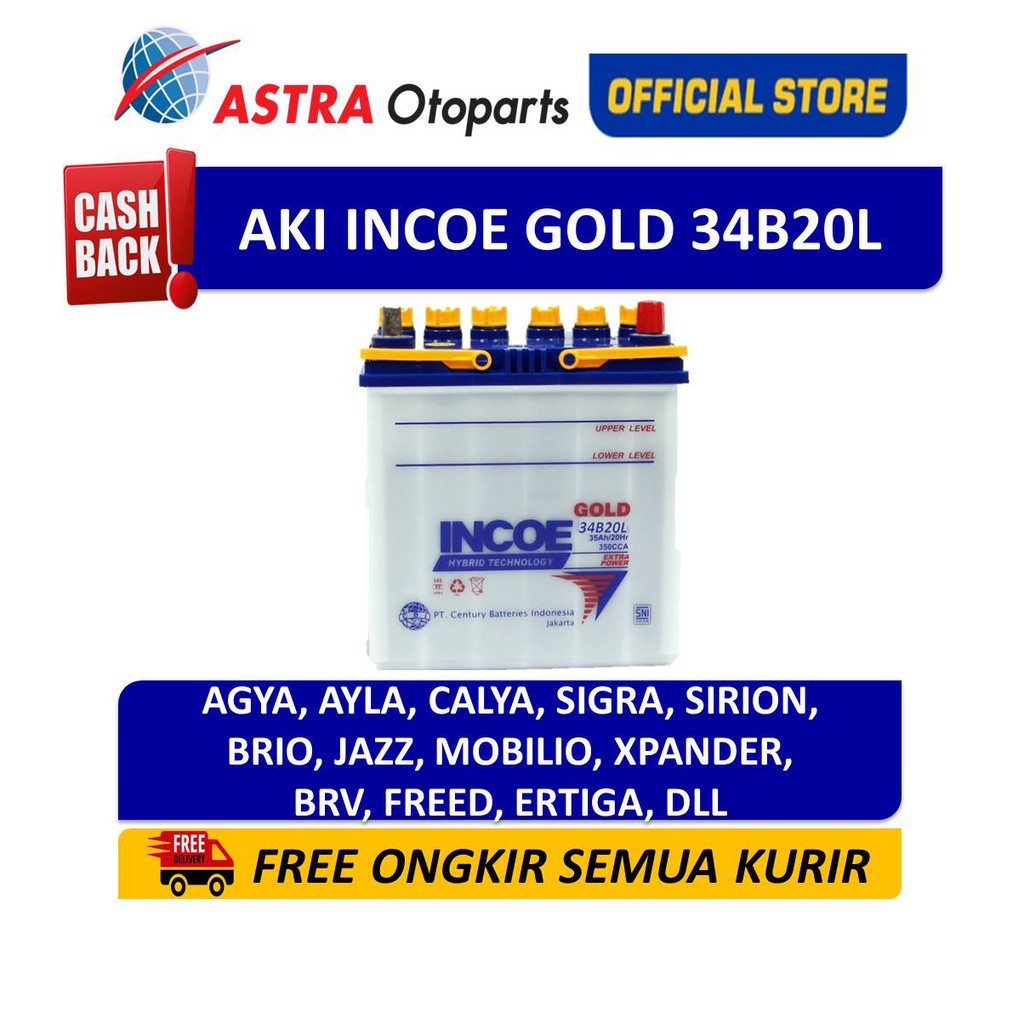 Aki INCOE Mobil Agya Ayla Calya Sigra INCOE Gold 34B20L (35 Ah)