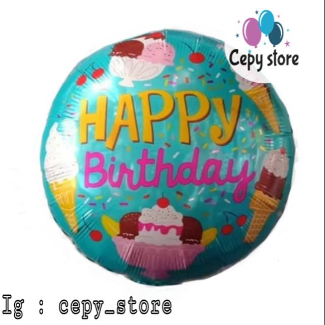 Jual Balon Foil Happy Birthday Bulat / Balon Happy Birthday Motif Ice