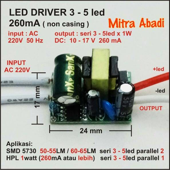 Jual LED Driver 3-5x1 Watt 260 mA AC-DC Tanpa Casing | Shopee Indonesia