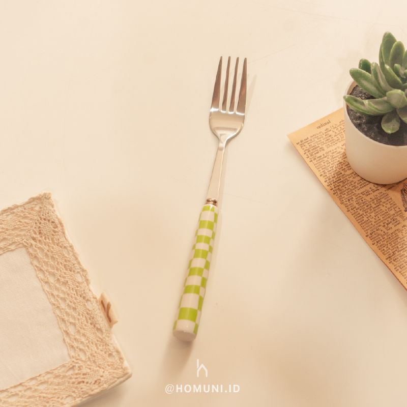 Jual Hee Do Checker Cutlery/Sendok Garpu Pisau Korea Motif KotakKotak