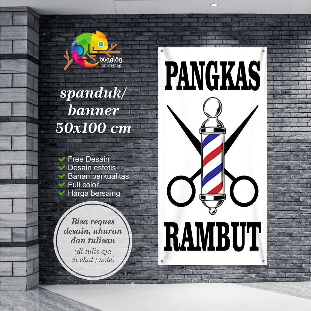 Jual Spanduk, Banner Berdiri Pangkas Rambut Putih | Shopee Indonesia