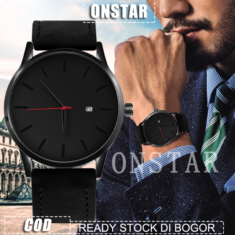 Jual Jam Tangan Pria Kulit MILENIAL Tanggal kalender Casual Korea