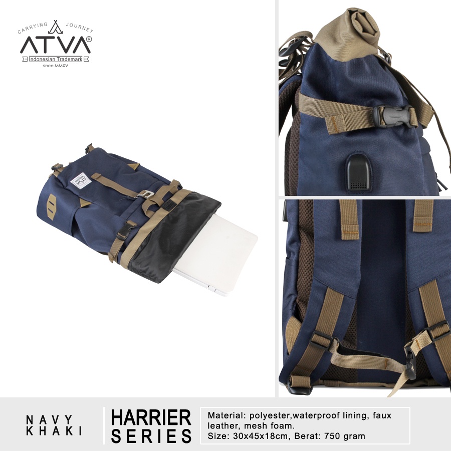 Jual Tas Ransel Multifungsi Atva Harrier Navy Khaki - Backpack Rolltop ...