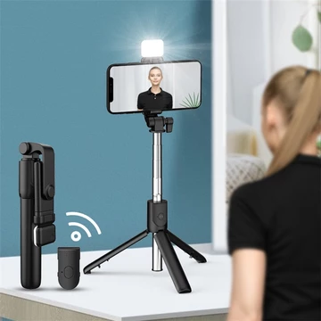 KINGS 5533 Tripod Bluetooth Selfie Stick LED Tripod Lampu LED Tongsis Tripod LED Bluetooth 4 In