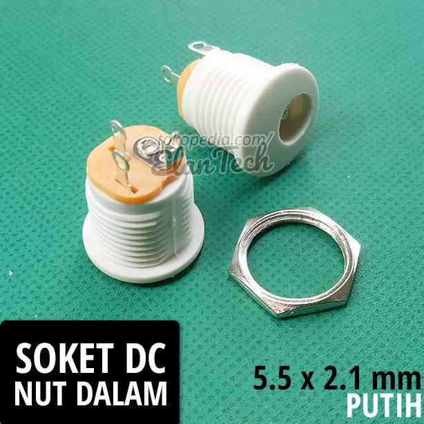Jual Soket DC 2.1x5.5mm Putih Socket 2.1mm Nut Dalam Panel 2.1 mm ...